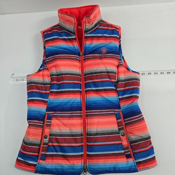 Ariat Women’s M Reversible Serape Stripe Red Insulated Vest 6397 - Picture 1 of 9